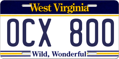WV license plate OCX800