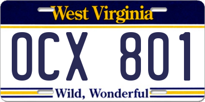 WV license plate OCX801