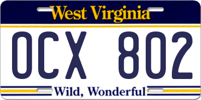 WV license plate OCX802