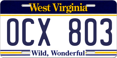 WV license plate OCX803
