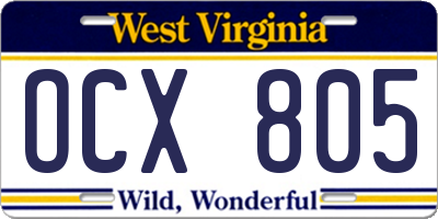 WV license plate OCX805