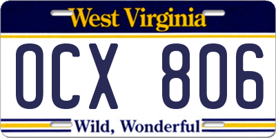 WV license plate OCX806