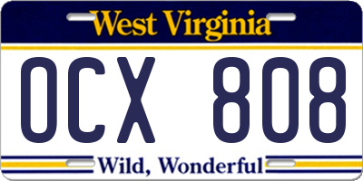 WV license plate OCX808