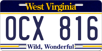 WV license plate OCX816