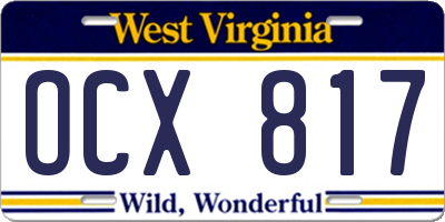 WV license plate OCX817