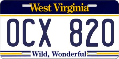 WV license plate OCX820