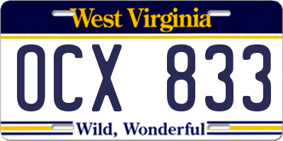WV license plate OCX833