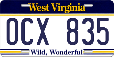 WV license plate OCX835