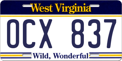 WV license plate OCX837