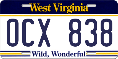 WV license plate OCX838