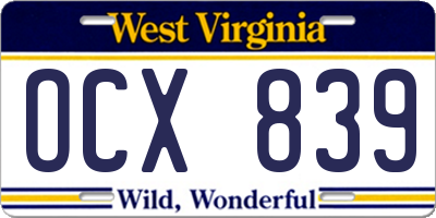 WV license plate OCX839