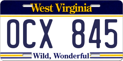 WV license plate OCX845