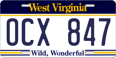 WV license plate OCX847