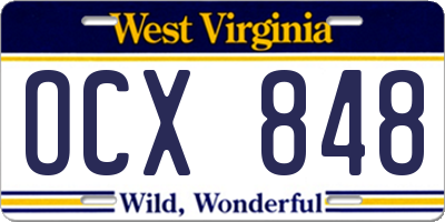 WV license plate OCX848