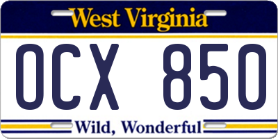 WV license plate OCX850
