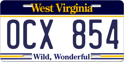 WV license plate OCX854