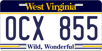 WV license plate OCX855