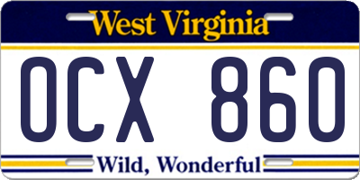 WV license plate OCX860