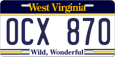 WV license plate OCX870