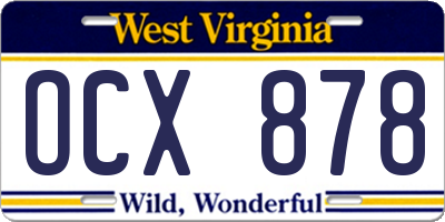 WV license plate OCX878