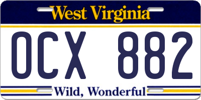 WV license plate OCX882