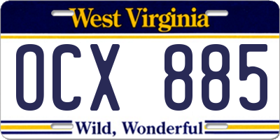 WV license plate OCX885