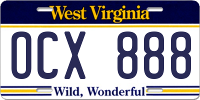 WV license plate OCX888