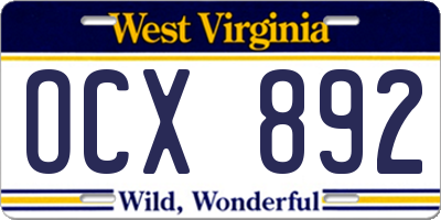 WV license plate OCX892
