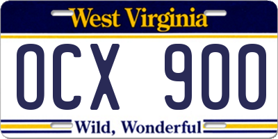 WV license plate OCX900