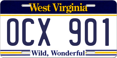 WV license plate OCX901