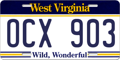 WV license plate OCX903