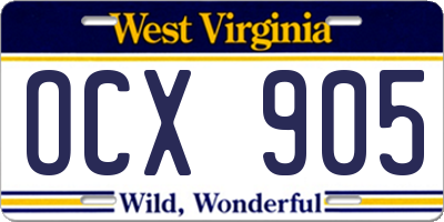 WV license plate OCX905