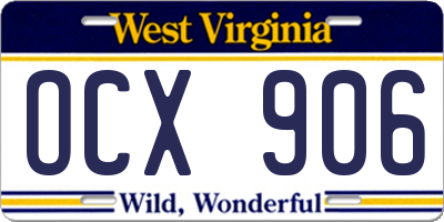 WV license plate OCX906