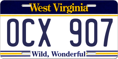 WV license plate OCX907