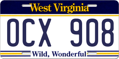 WV license plate OCX908