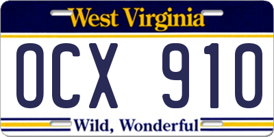 WV license plate OCX910