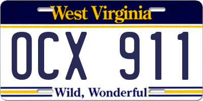 WV license plate OCX911