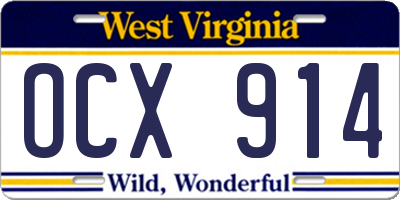 WV license plate OCX914