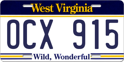 WV license plate OCX915