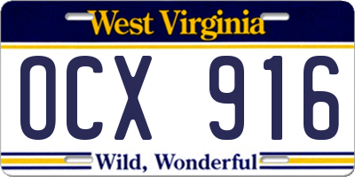 WV license plate OCX916