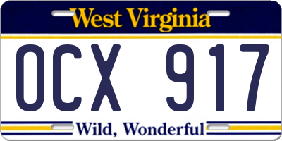 WV license plate OCX917