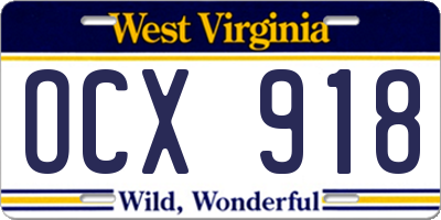 WV license plate OCX918