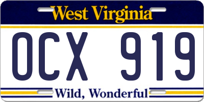 WV license plate OCX919