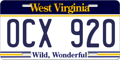 WV license plate OCX920