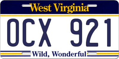 WV license plate OCX921