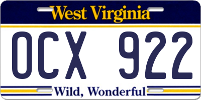 WV license plate OCX922
