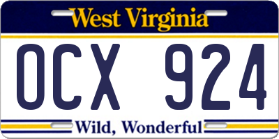 WV license plate OCX924