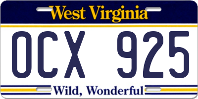 WV license plate OCX925
