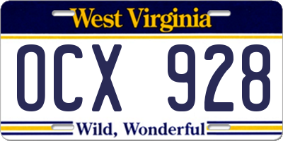 WV license plate OCX928