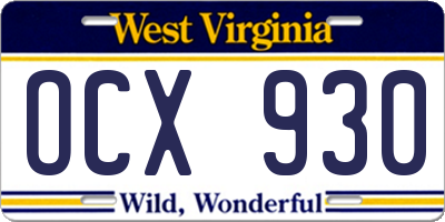 WV license plate OCX930